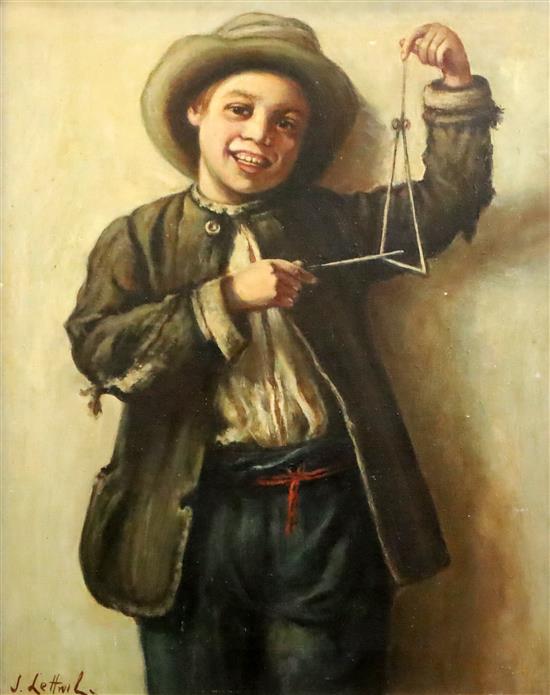 Jeremy Lettwill (1912-) Boy playing a triangle 50 x 40cm